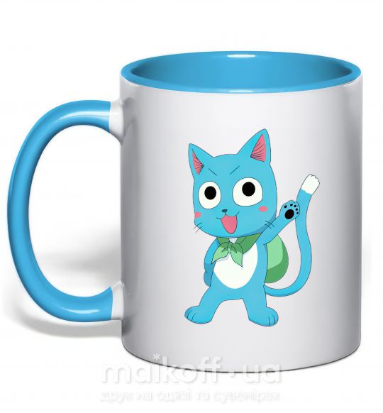 Чашка с цветной ручкой Fairy Tail cat Голубой фото