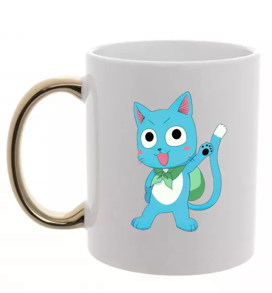 Чашка с цветной ручкой Fairy Tail cat Золото фото