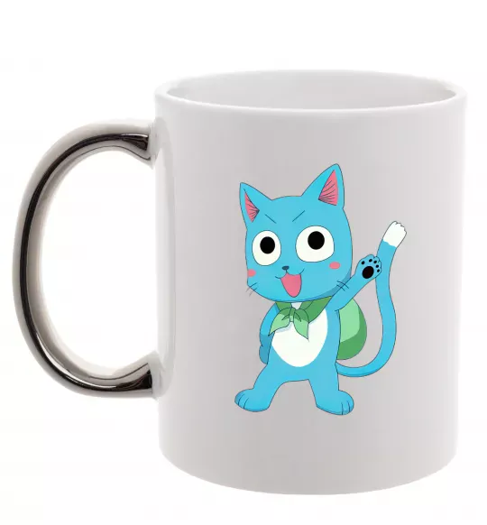 Чашка с цветной ручкой Fairy Tail cat Серебро фото