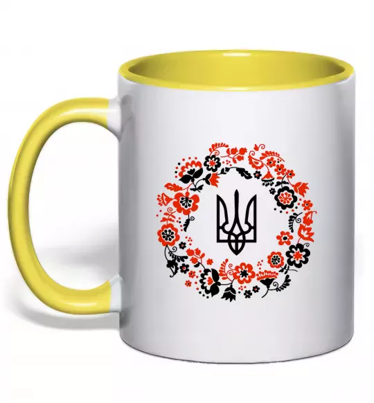 Чашка с цветной ручкой Вінок з тризубом Солнечно желтый фото