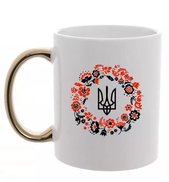 Чашка с цветной ручкой Вінок з тризубом Золото фото