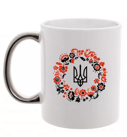 Чашка с цветной ручкой Вінок з тризубом Серебро фото