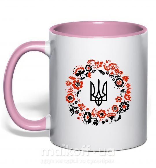 Чашка с цветной ручкой Вінок з тризубом Нежно розовый фото