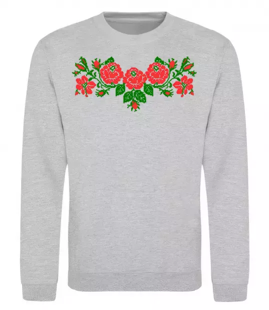 Світшот Квіти вишиванка Сірий меланж фото