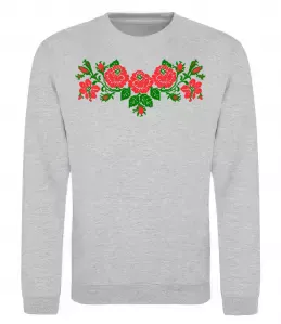 Світшот Квіти вишиванка Сірий меланж фото