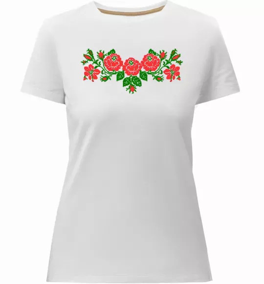 Женская премиум футболка Квіти вишиванка Белый фото