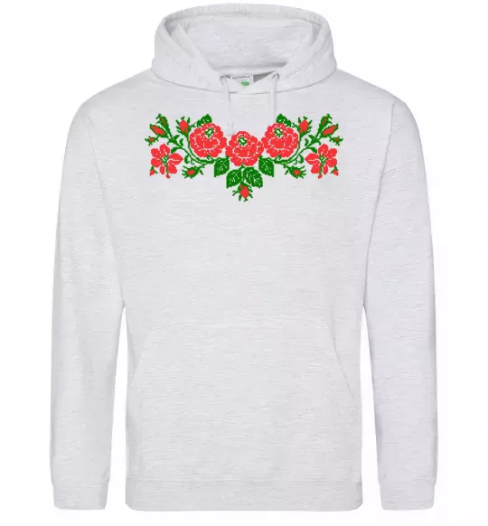 Женская толстовка (худи) Квіти вишиванка Серый меланж фото