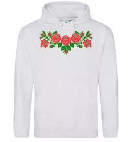 Женская толстовка (худи) Квіти вишиванка Серый меланж фото