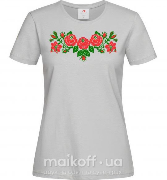 Жіноча футболка Квіти вишиванка Сірий фото