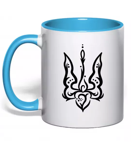 Чашка з кольоровою ручкою Тризуб вензель Блакитний фото