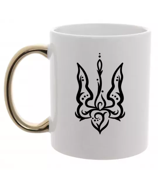 Чашка з кольоровою ручкою Тризуб вензель Золото фото