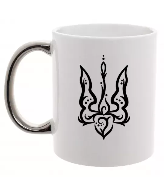 Чашка з кольоровою ручкою Тризуб вензель Срібло фото