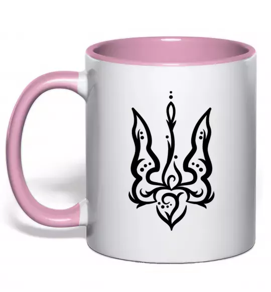 Чашка з кольоровою ручкою Тризуб вензель Ніжно рожевий фото