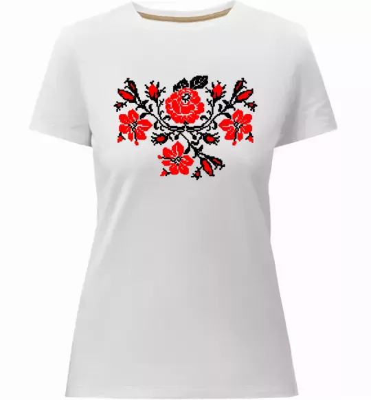 Женская премиум футболка Квіти вишиванка чб Белый фото