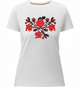 Женская премиум футболка Квіти вишиванка чб