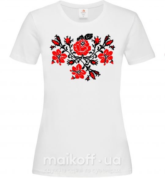 Женская футболка Квіти вишиванка чб Белый фото
