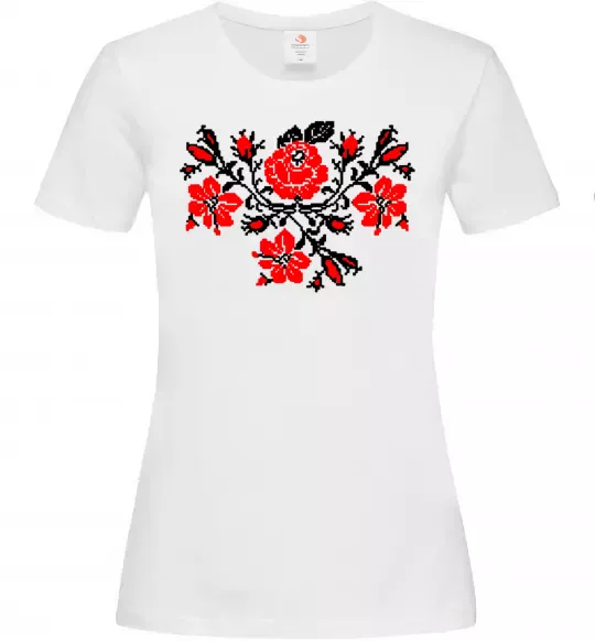 Женская футболка Квіти вишиванка чб Белый фото