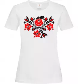 Женская футболка Квіти вишиванка чб Белый фото