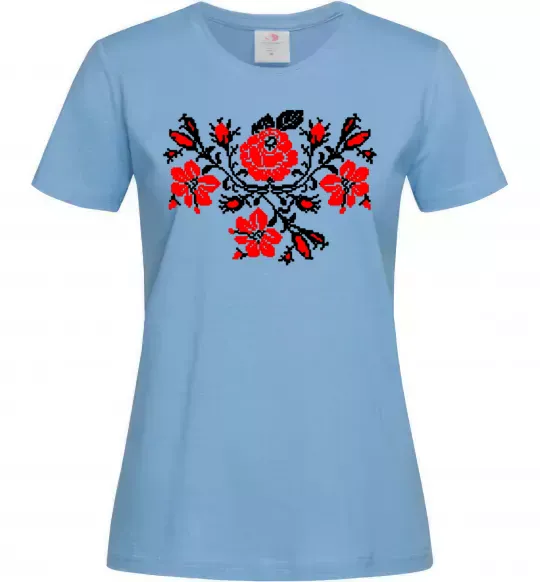 Женская футболка Квіти вишиванка чб Голубой фото