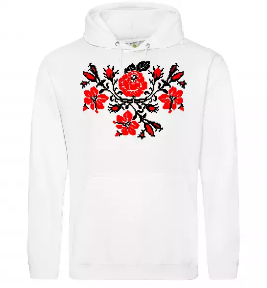 Женская толстовка (худи) Квіти вишиванка чб Белый фото