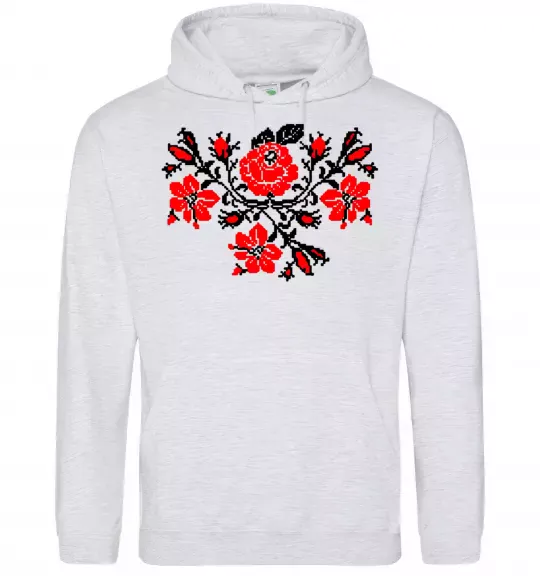 Женская толстовка (худи) Квіти вишиванка чб Серый меланж фото