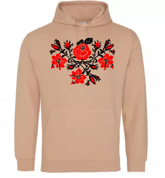 Женская толстовка (худи) Квіти вишиванка чб Песочный фото