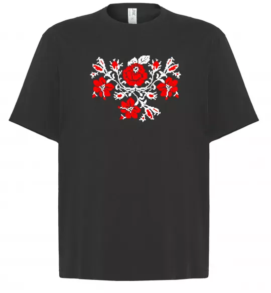 Футболка Оверсайз Квіти вишиванка чб Черный фото