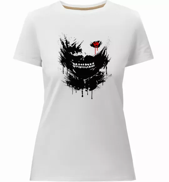 Жіноча преміум футболка Токійський гуль Канекі бризки Білий фото