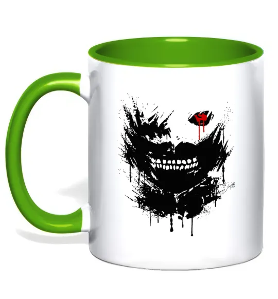 Чашка з кольоровою ручкою Токійський гуль Канекі бризки Лаймовий фото