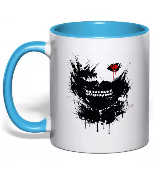 Чашка с цветной ручкой Токійський гуль Канекі бризки Голубой фото