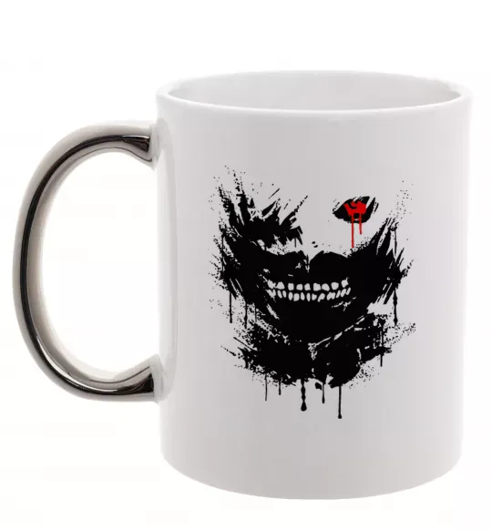 Чашка с цветной ручкой Токійський гуль Канекі бризки Серебро фото