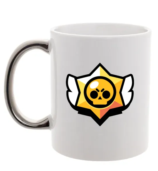 Чашка з кольоровою ручкою Бравл старс лого Срібло фото