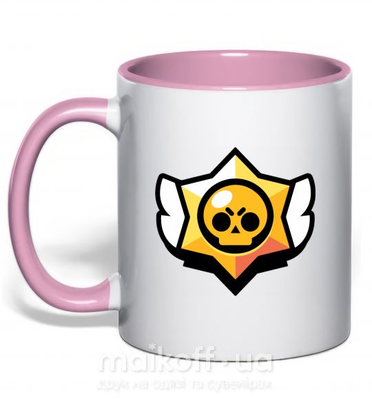 Чашка з кольоровою ручкою Бравл старс лого Ніжно рожевий фото