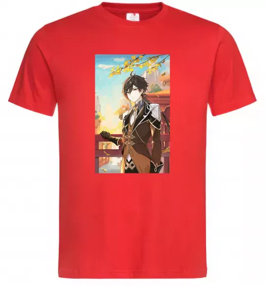 Мужская футболка Genshion impact Zhongli Красный фото