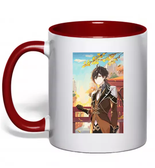 Чашка с цветной ручкой Genshion impact Zhongli Красный фото