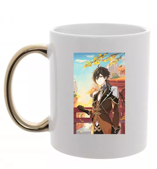 Чашка с цветной ручкой Genshion impact Zhongli Золото фото