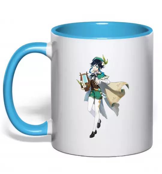 Чашка з кольоровою ручкою Genshion impact Венти Блакитний фото