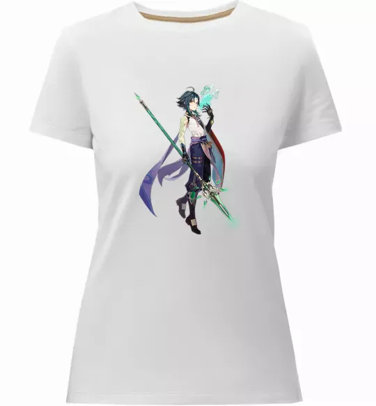 Женская премиум футболка Genshion impact Сяо Белый фото