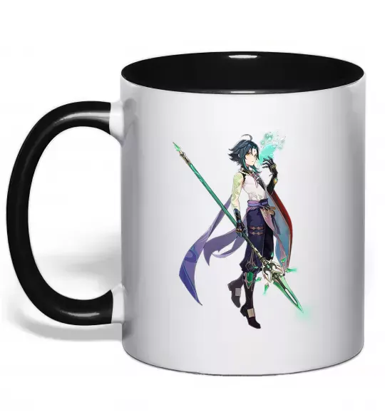 Чашка з кольоровою ручкою Genshion impact Сяо Чорний фото