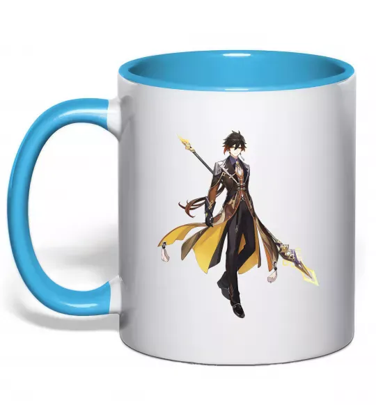 Чашка с цветной ручкой Genshion impact Чжун Ли Голубой фото