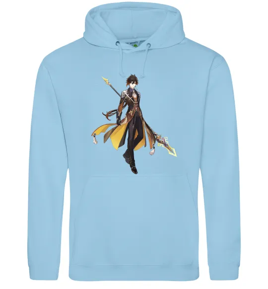 Чоловіча толстовка (худі) Genshion impact Чжун Ли Блакитний фото