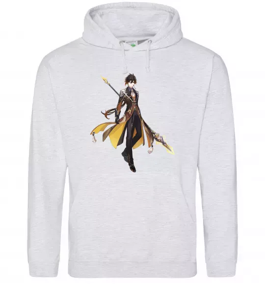 Женская толстовка (худи) Genshion impact Чжун Ли Серый меланж фото