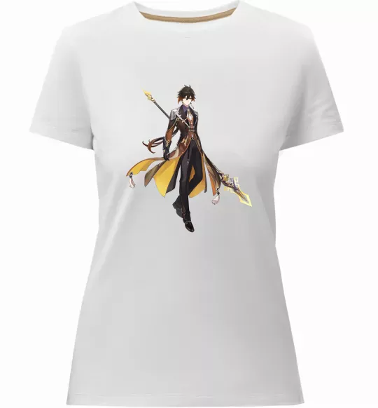 Женская премиум футболка Genshion impact Чжун Ли Белый фото