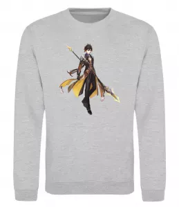 Свитшот Genshion impact Чжун Ли Серый меланж фото