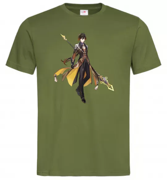 Мужская футболка Genshion impact Чжун Ли Оливковый фото