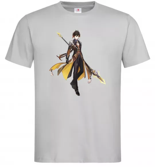 Мужская футболка Genshion impact Чжун Ли Серый фото