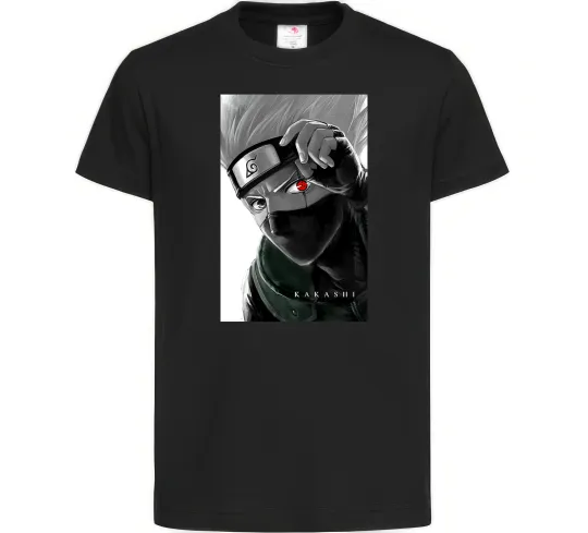 Детская футболка Naruto Kakashi чб Черный фото