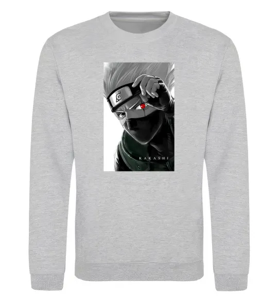 Свитшот Naruto Kakashi чб Серый меланж фото