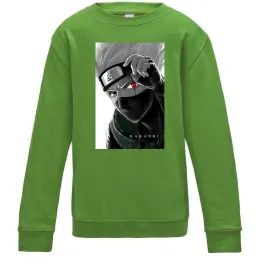 Детский Свитшот Naruto Kakashi чб Лаймовый фото