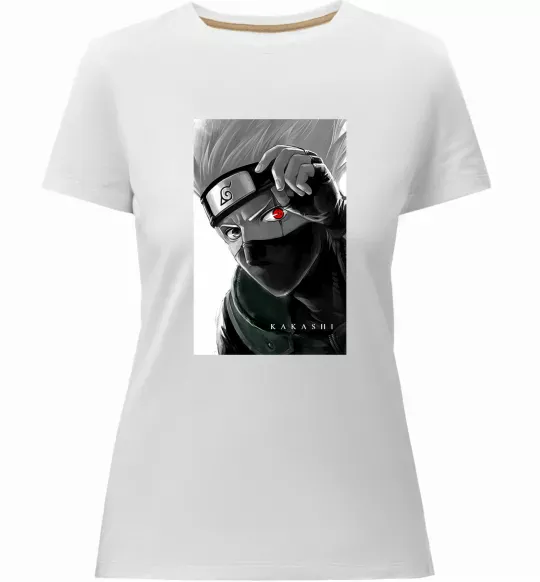 Женская премиум футболка Naruto Kakashi чб Белый фото
